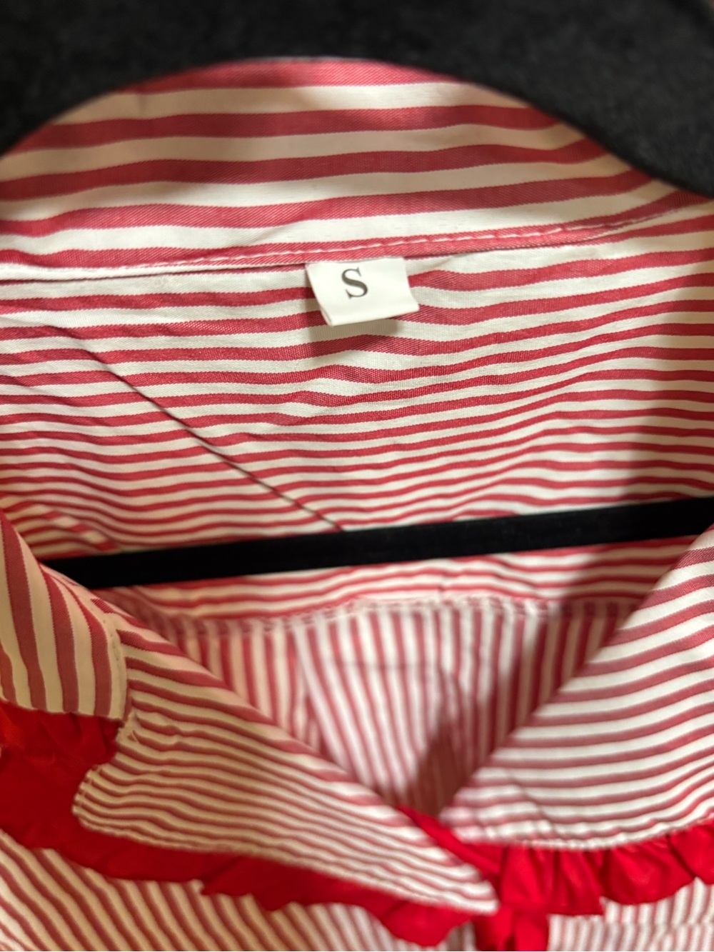 Red Striped Ruffle-Trim Women's Top - Picture 9 of 10